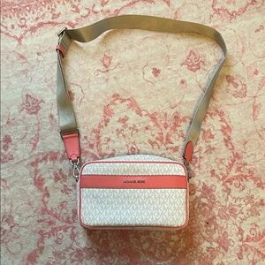 Michael Kors Cream and Pink Crossbody Bag